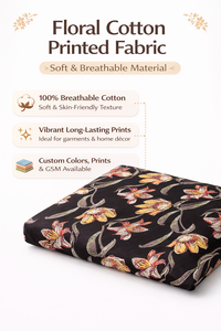Tela de Algodón Estampada Floral con Base Negra, Material Suave y Transpirable para Vestidos, Kurtis, Camisas, Uso en Textiles del Hogar y Costura - Product Image 6