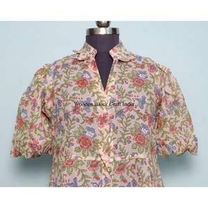 Robe midi florale Kangura pour femme, 100 % coton écologique, style Kangura, col en V, manches courtes, boutons décoratifs, lavable. - Product Image 2