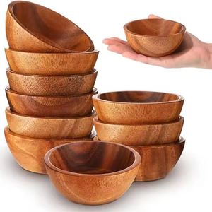 Juego de Tazones de Madera Hechos a Mano, Tazones para Servir de Madera de Acacia Natural, Ecológicos, para Cocina, Comedor, Ensaladas, Sopa, Arroz - Product Image 1
