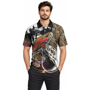 Men's Fishing Polo Shirt Sublimation Print <b>Rainbow</b> Trout Outdoor Sportswear Quick Dry UPF 50 Polyester - Product Image 4