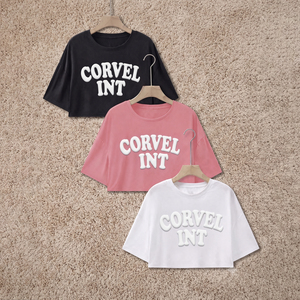 Camisetas cortas personalizables con estampado puff para mujer, venta al por mayor, camiseta de alta calidad, corte holgado, camiseta corta de verano, camisa para mujer, color personalizado - Product Image 2