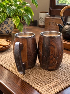 Mug en bois et acier Viking personnalisé, poli et gravé à la main, respectueux de l'environnement, cadeaux d'affaires, festivals Renaissance, médiévaux - Product Image 2