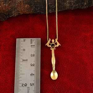 Pendentif cuillère plaqué or avec pierre œil de tigre, collier vintage en alliage, bijoux de mode unisexe - Product Image 4