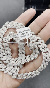 Solid 925 Sterling Men's <b>Silver</b> Plated Cubic Zirconia Link Chain Necklace Hiphop Style Zinc Alloy Jewelry - Product Image 2