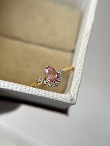 แหวนพลอยไพลินสีชมพู เงินแท้ 925 ชุบทอง 14K รูปทรงวงรี ของขวัญวันครบรอบแต่งงานสไตล์วินเทจ - Product Image 5