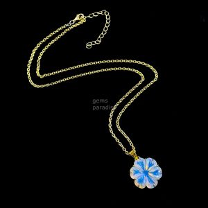 Colgante de flor de opalita AAA tallado a mano, collar de cristal con flor para mujer, colgante de piedra preciosa de opalita natural para mujer, venta al por mayor - Product Image 5