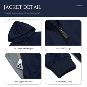 Windproof 100% Cotton Winter Hooded Solid Customized Logo Plus Size Men Tracksuit Drawstring Lightweight Cotton <b>Wind</b> <b>Breaker</b> - Product Image 6