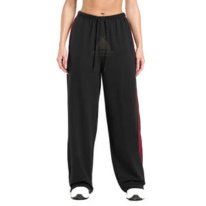 กางเกงวอร์มเอวสูงทรงขาบานสำหรับผู้หญิง ปี 2026 ผ้าฝ้าย/โพลีเอสเตอร์ ระบายอากาศได้ดี ปักโลโก้ สไตล์ลำลอง - Product Image 1