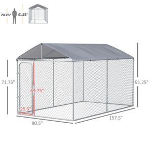 Recinto per Cani Resistente in Acciaio Zincato con Chiusura Sicura, Pareti Laterali a Rete e Copertura Impermeabile per Cuccia da Giardino - Product Image 3