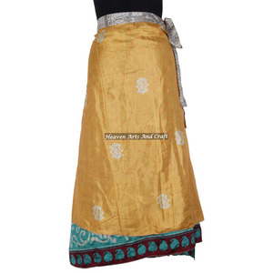 100 Ways Style Indian Vintage Magic <b>Wrap</b> Silk Sari <b>Skirt</b> Women Wear Vintage Silk Sari Long Length <b>Wrap</b> Around <b>Skirt</b> 2 Layer - Product Image 5