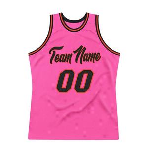 Camiseta de baloncesto auténtica personalizada en rosa, negro y naranja, con nombre y número del equipo, uniforme deportivo de malla. - Product Image 2