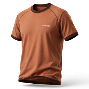 T-shirt décontracté pour homme, coupe classique, manches raglan, col rond, couleur unie, tricoté 100% coton, anti-boulochage, 320g, avec bordure contrastée - Product Image 4