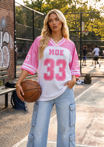 Vente en gros de maillots de football américain surdimensionnés personnalisés pour femmes, style Y2K, streetwear d'été, manches courtes, impression graphique de numéro, OEM - Product Image 5