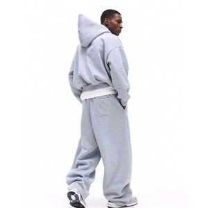 Conjuntos de sudaderas con capucha extragrandes de algodón premium gris de forro polar grueso de 450 GSM, ajuste holgado, con logo personalizado, conjuntos de joggers de ajuste holgado, ropa urbana al por mayor - Product Image 3