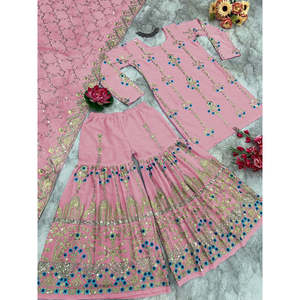 Women's Beautiful Party Wear <b>Top</b> Sharara Fancy Dupatta Set - Product Image 4