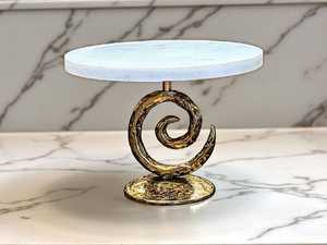 Spiral <b>Cake</b> <b>Stand</b> with White <b>Marble</b> Top and Gold Metal Base gold finishes <b>marble</b> <b>cake</b> <b>stand</b> - Product Image 3