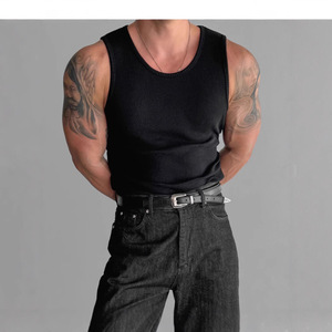 <b>Men's</b> <b>White</b> Knitted O-Neck Tank Top Solid Color Casual Plus Size Fit Wear - Product Image 2