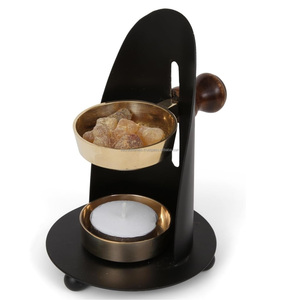 Custom OEM Height Adjustable Brass Resin Burner with Wooden Screw Knob Tealight <b>Candle</b> Bakhoor Censer Bulk Supplier - Product Image 1