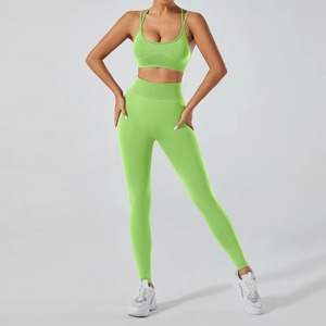 OEM Women Gym Fitness Striped Breathable 2 Piece Sets High Waist Butt Lifting Bottoms Sports Active Yoga - Product Image 1