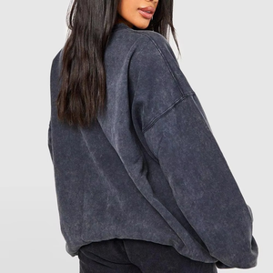 Sudadera Oversize de Felpa con Lavado Ácido de Alta Calidad para Mujer, Cuello Redondo Liso Personalizado con Hombros Caídos para Invierno - Product Image 5
