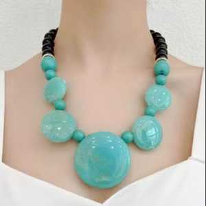 <b>Blue</b> Turquoise Resin Beaded <b>Necklace</b> Round Ball Shape Women's Fashion Jewelry Colored Beads Chain Type - Product Image 2