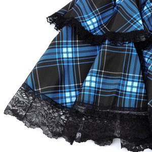 Women's <b>Mini</b> Tartan Gothic Skirt Tie Waist Lace Up Double Layered Ruffles Skirt Set with Metal Chains - Product Image 4