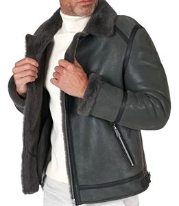 Chaqueta de piel de oveja informal para hombre, ropa negra, logotipo personalizado, diseñador, venta al por mayor, chaquetas de cuero de motorista para hombre de talla grande pura - Product Image 4