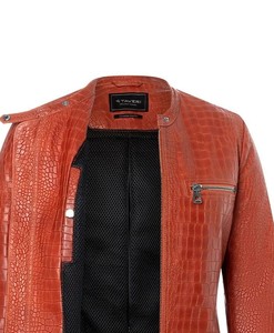 Chaqueta Bomber Corta de Cuero Genuino con Estampado de Cocodrilo Rojo Intenso para Mujer, Prenda Exterior Moderna, MOQ Bajo, Logotipo Personalizado - Product Image 3