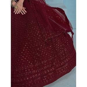 Lehenga de Georgette con Lentejuelas Color Granate Superior para Recepción, con Blusa - Product Image 1
