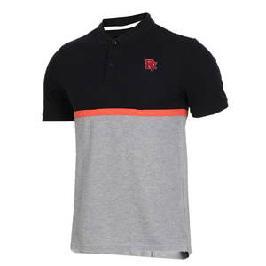 Chemise décontractée pour homme, noire et grise unie, à manches courtes, avec logo brodé, ourlet inférieur en coton tricoté respirant - Product Image 1