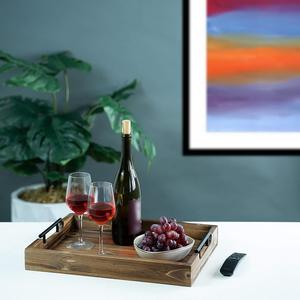 Plateau de service moderne en bois massif, plateau décoratif de luxe pour thé, café et apéritifs, fabriqué en bois d'acacia - Product Image 6