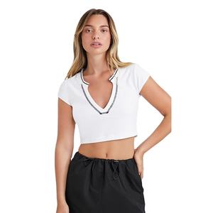 Crop tops pour femmes de haute qualité, couleur unie personnalisée, col rond, coupe ajustée, manches courtes, respirants, pour l'été, style formel, très vendus - Product Image 6