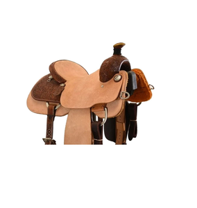 Selle de cheval Western en cuir brun brut avec décorations florales, siège rigide, ensemble de sellerie 10" - 18" - Product Image 2