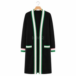 Cardigan long en acrylique HMR Sisterhood Sorority avec bordure rayée et poches, pull décontracté à ouverture frontale - Product Image 5