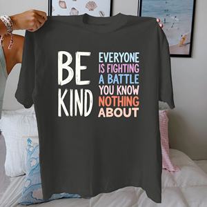 T-shirt à manches courtes pour femme Battle Be Kind, imprimé décontracté, tricoté, 100% coton, coupe confortable, coupe régulière, 180g - Product Image 3