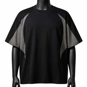 เสื้อยืดแขนสั้นผู้ชายสีดำเทา ทรงปกติ ตัดต่อสี ระบายอากาศได้ดี คอกลม สวมใส่สบาย ผลิตจากผ้าฝ้ายถัก 100% - Product Image 1