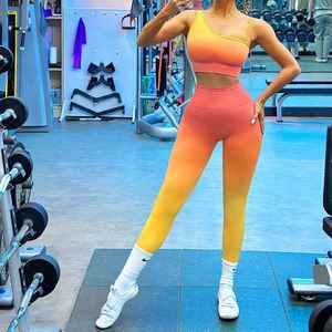 Custom Logo High Waist <b>Seamless</b> <b>Leggings</b> Padded Sports Bra Gym Breathable Two Piece Yoga Sets For Women - Product Image 2