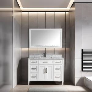 Hardwood Marble Vanity 60 Inch with Mirror Bathroom Vanity Luxury Bathroom Vanities White Bathroom Cabinet - Product Image 1