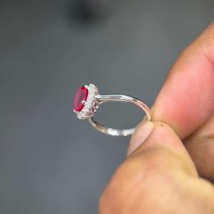 Bague Halo en Or 14K avec Diamant de Laboratoire Taille Ovale et Pierre Précieuse Rubis pour Femme, Bijoux Fins, Bagues de Doigt - Product Image 3