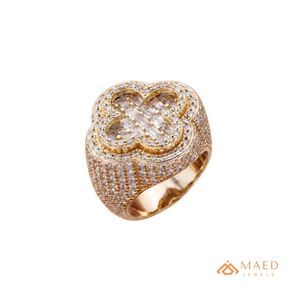 <b>Mens</b> Gold Plated Moissanite Clover Hip Hop Engagement Anniversary Gift <b>Ring</b> for <b>Men</b> Stylish Fashion Jewelry - Product Image 1