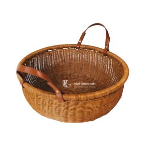 Cesta de Almacenamiento Redonda de Ratán Ecológica con Borde de Punto Afelpado, Cesta Decorativa Moderna Multifuncional para Guardería, Picnic, Cama para Mascotas - Product Image 1