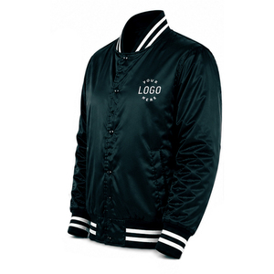 Top Selling Satin Black Varsity <b>Jacket</b> Solid Color Satin Fabric Button Closure Front Logo Customizable Satin <b>Jacket</b> For <b>Men's</b> - Product Image 4