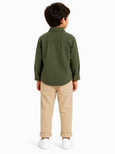 Kids Olive Green Cotton Shirt Full Sleeve Casual Button <b>Down</b> Shirt Boys Collared Utility Shirt Double Pocket Shirt Soft Fabric - Product Image 3