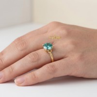 Diamant de laboratoire bleu cyan de luxe VVS, taille portugaise, centre en or massif 14 carats, pour femme, mariage, fiançailles, anniversaire