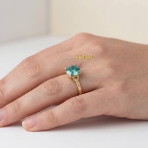 เพชรคัตต์โปรตุเกสสีฟ้าซีแยนสุดหรู ผลิตในห้องปฏิบัติการ ตัวเรือนทองคำแท้ 14K สำหรับผู้หญิง เหมาะสำหรับงานแต่งงาน งานหมั้น งานเลี้ยง และเป็นของขวัญ - Product Image 6