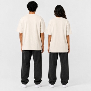 Unisex <b>Cream</b> Oversized Cotton T Shirt with Drop Shoulder Crew Neck Short Sleeves and Relaxed Fit <b>for</b> Everyday Casual Streetwear - Product Image 5