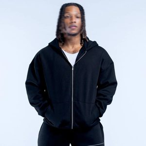 Sudadera con capucha negra personalizada al por mayor, chaqueta de forro polar extragrande unisex, fabricante de ropa de marca privada OEM ODM - Product Image 3