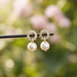 Trendy Kundan Hoop <b>and</b> Drop <b>Earrings</b> with <b>Pearl</b> <b>and</b> <b>Diamond</b> Accents - Product Image 3