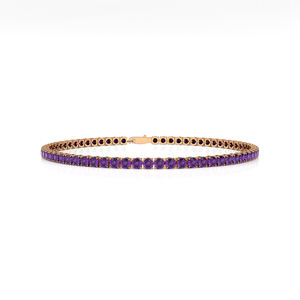 สร้อยข้อมือเทนนิสทองคำแท้ 14k 18k ประดับพลอยแอมะทิสต์สีม่วงธรรมชาติทรงกลม ดีไซน์คลาสสิกหรูหรา เครื่องประดับชั้นดีสำหรับทุกเพศ - Product Image 3