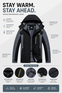 Men's Winter Hooded Puffer <b>Jacket</b> Windproof <b>Thick</b> <b>Fleece</b> Lining Casual Outdoor Coat Black Gray Polyester Zipper Closure - Product Image 2